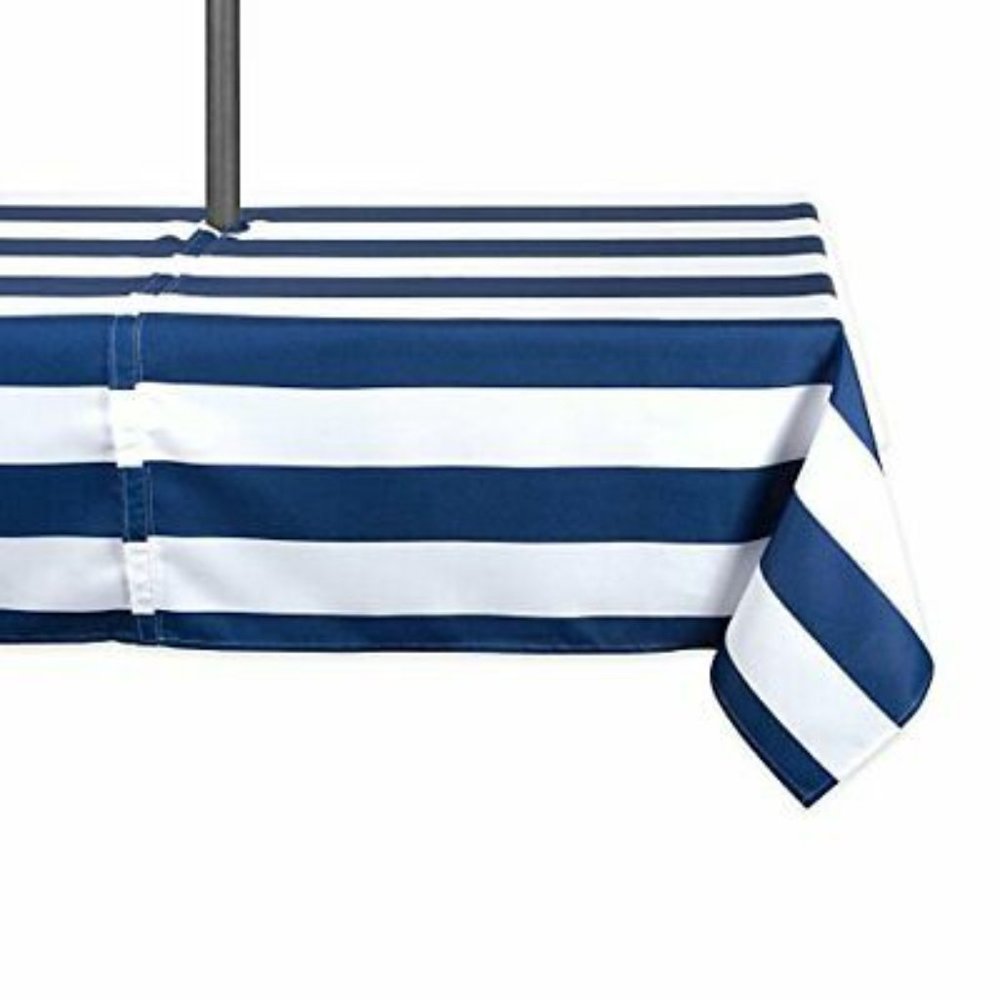 Blue Cabana Stripe Outdoor Tablecloth With Zipper